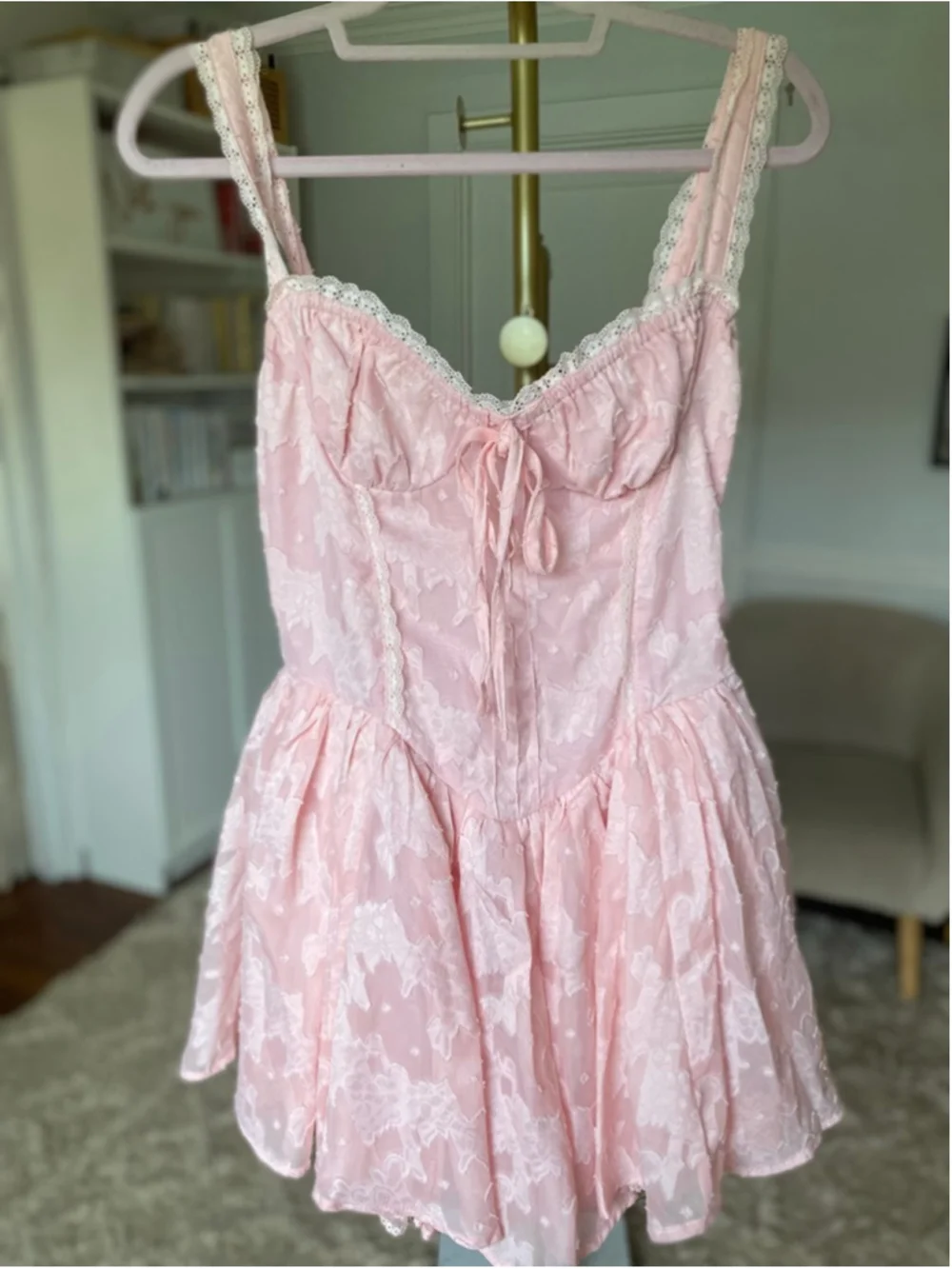 SHEIN Corset Babydoll Mini Dress Coquette Blush Pink Lace Romantic Fairy NWT - Picture 2 of 7